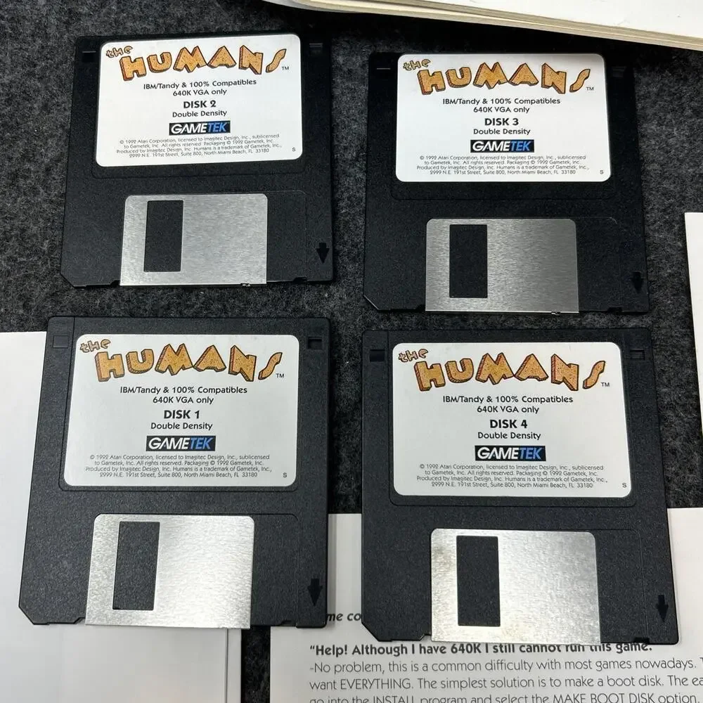 Vtg 1992 The Humans PC Big Box Game Atari Gametek 3.5 Floppy IBM Tandy Complete